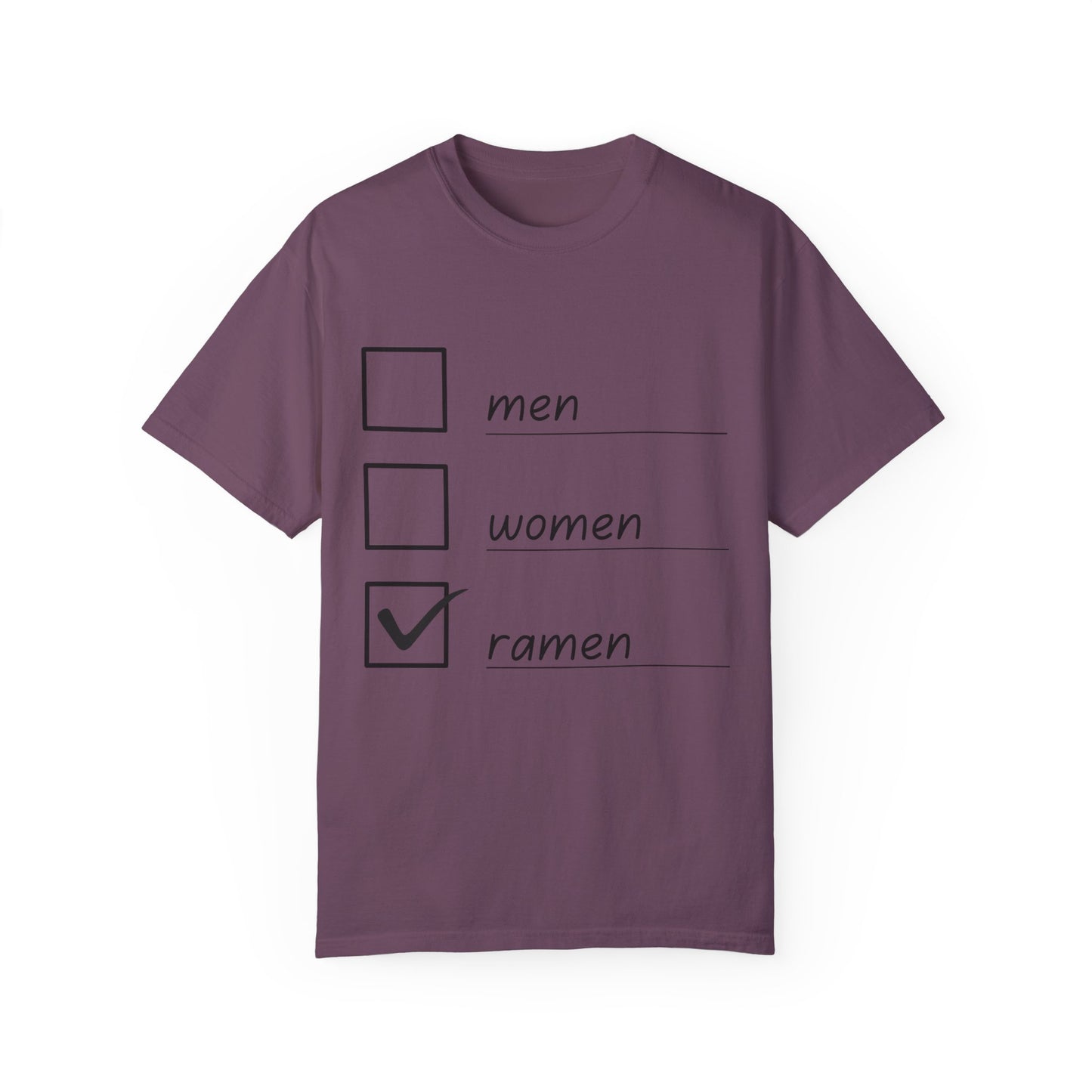 Men, Women, Ramen Checklist Unisex Garment-Dyed T-shirt