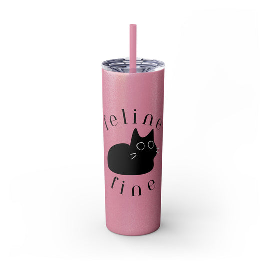 Feline Fine Skinny Tumbler with Straw, 20oz