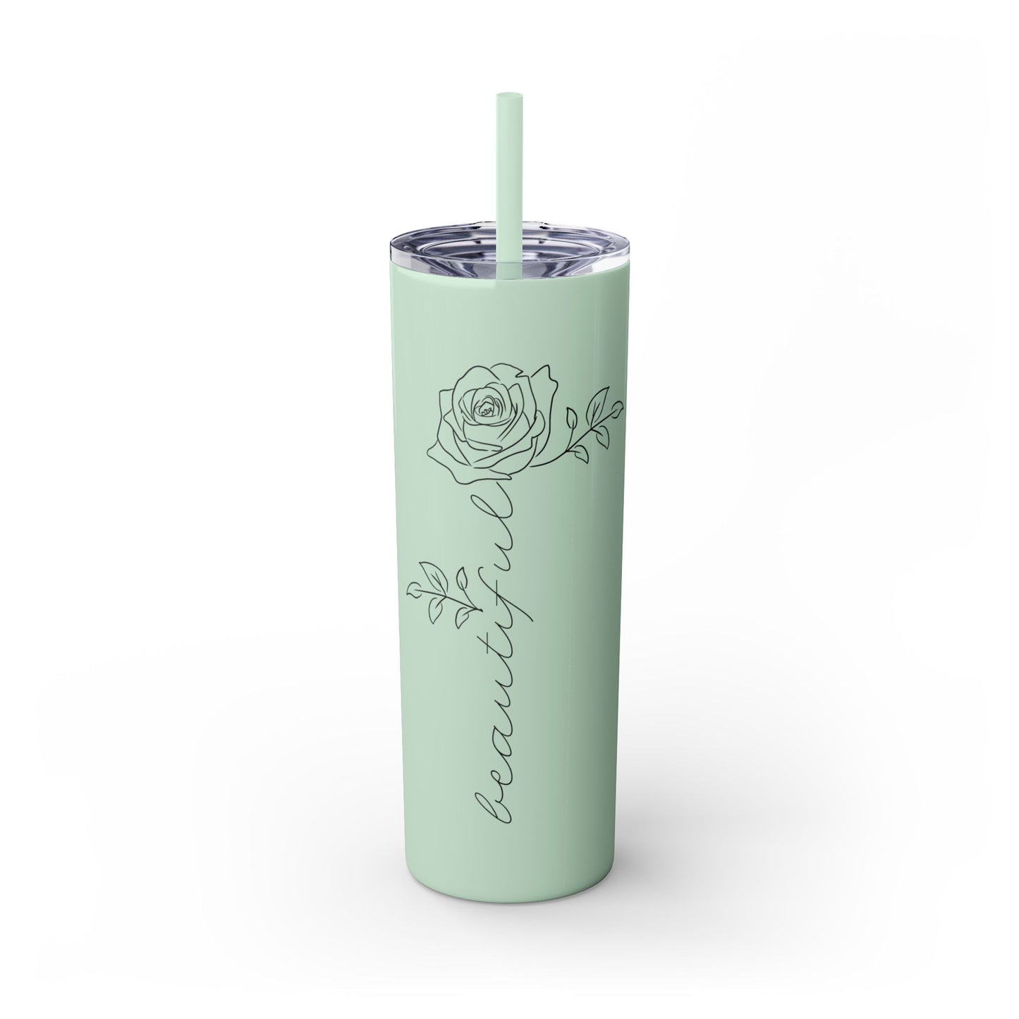 Beautiful Rose Skinny Tumbler with Straw, 20oz