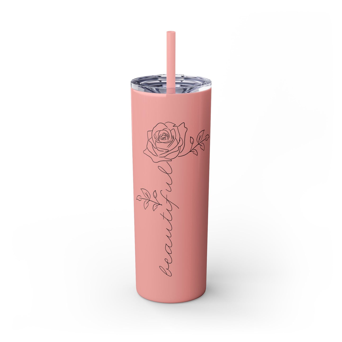 Beautiful Rose Skinny Tumbler with Straw, 20oz