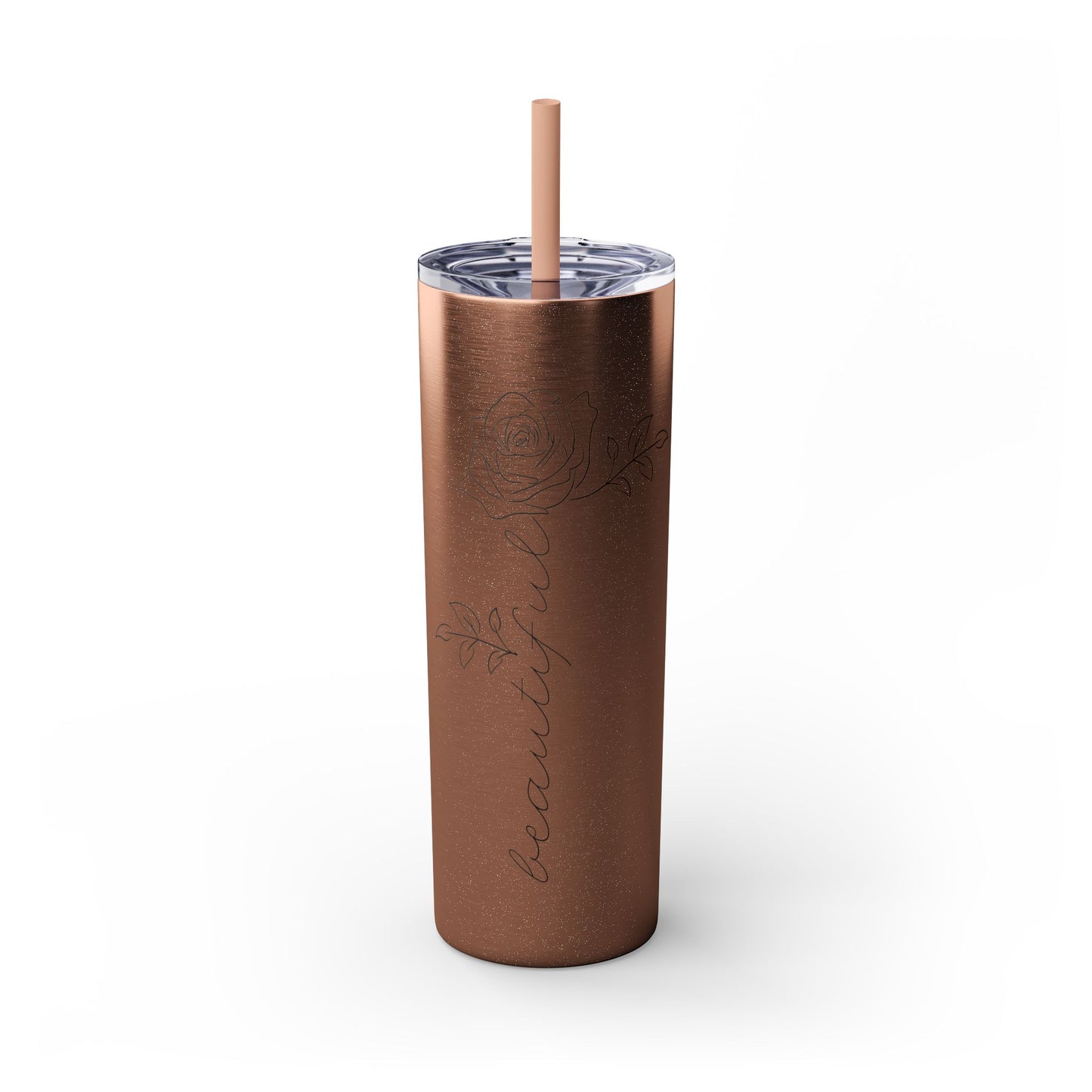 Beautiful Rose Skinny Tumbler with Straw, 20oz