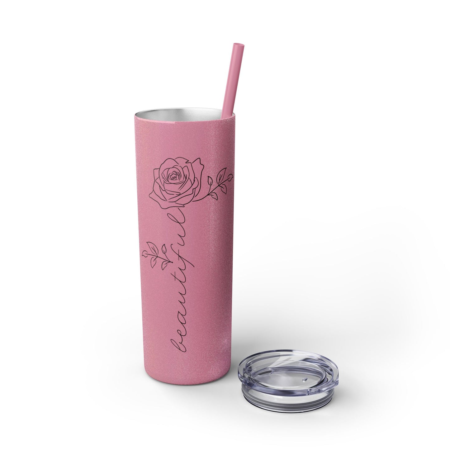 Beautiful Rose Skinny Tumbler with Straw, 20oz