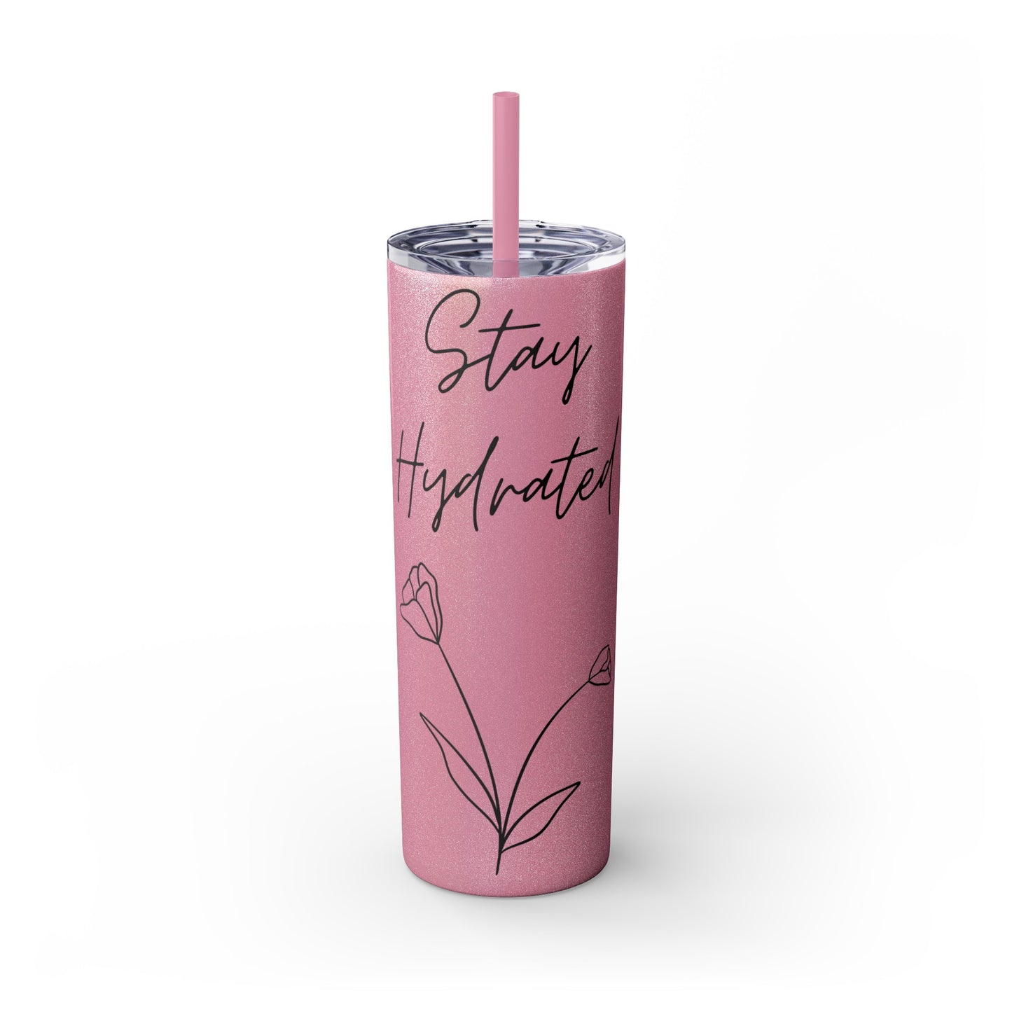 Stay Hydrated with Roses Skinny Tumbler with Straw, 20oz