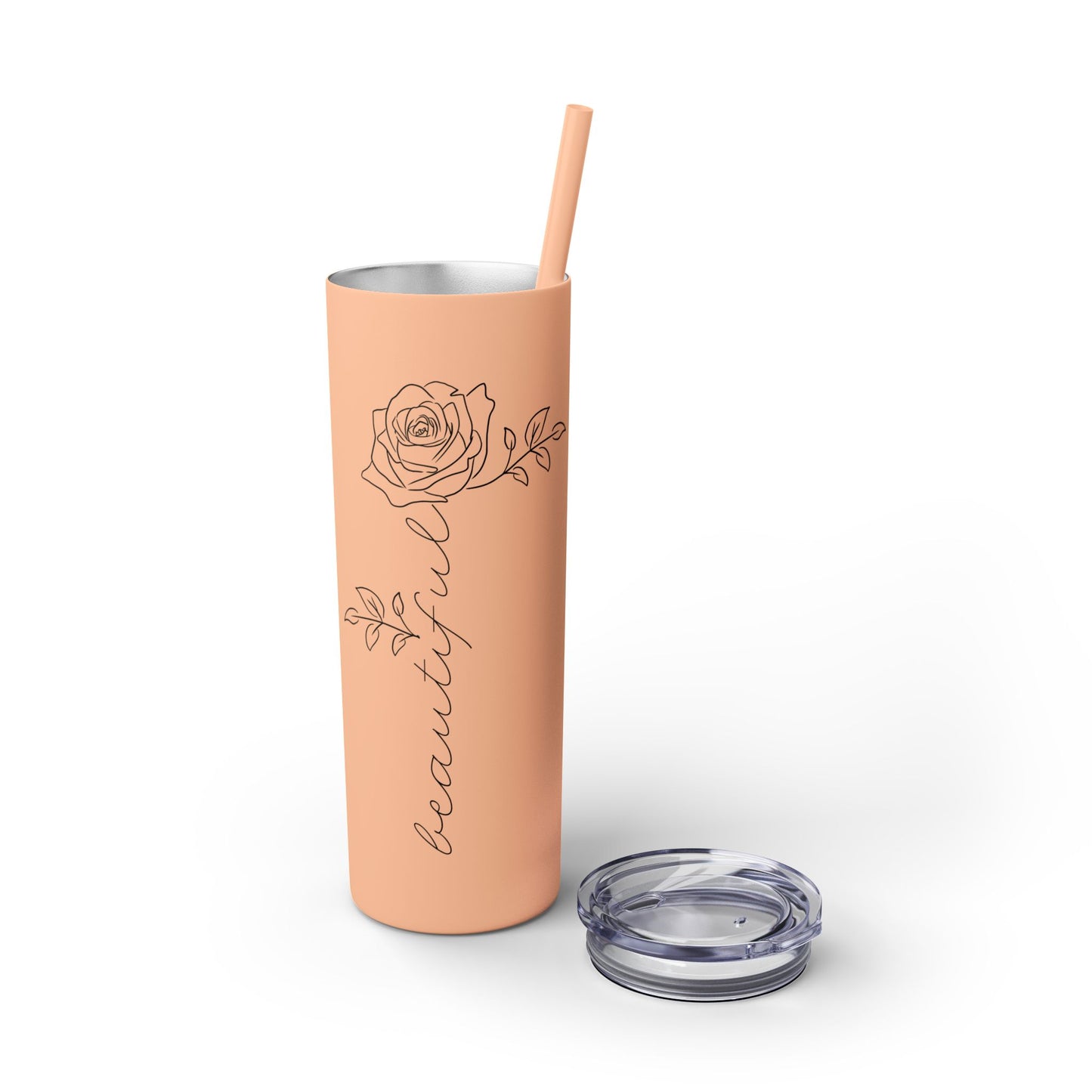 Beautiful Rose Skinny Tumbler with Straw, 20oz