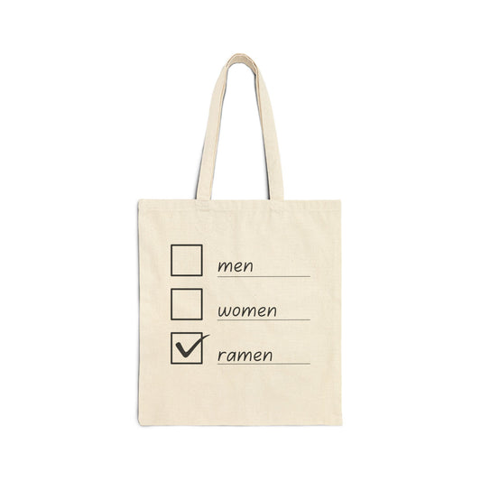 Men, Women, Ramen checklist Cotton Canvas Tote Bag