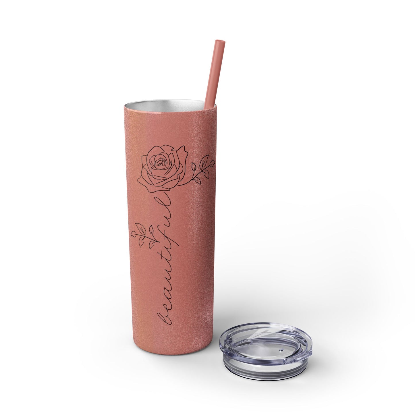 Beautiful Rose Skinny Tumbler with Straw, 20oz