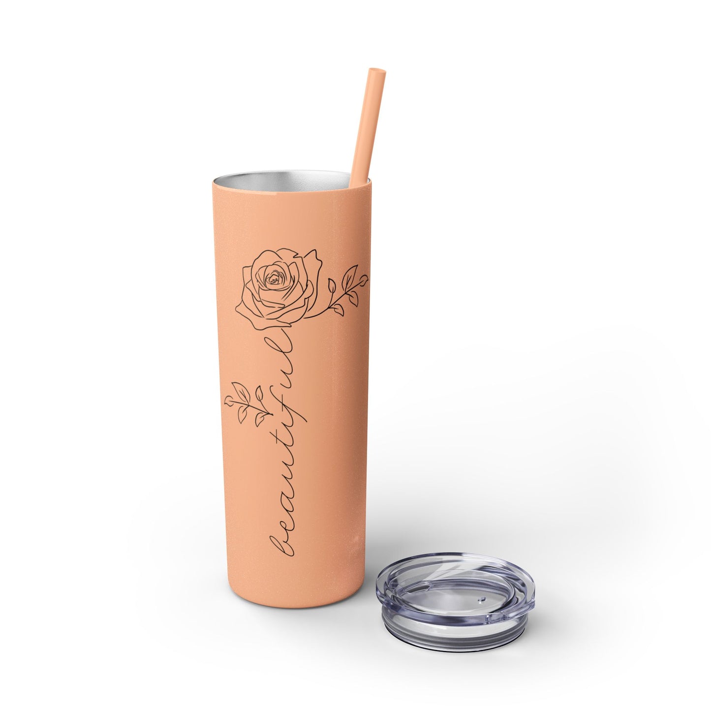 Beautiful Rose Skinny Tumbler with Straw, 20oz