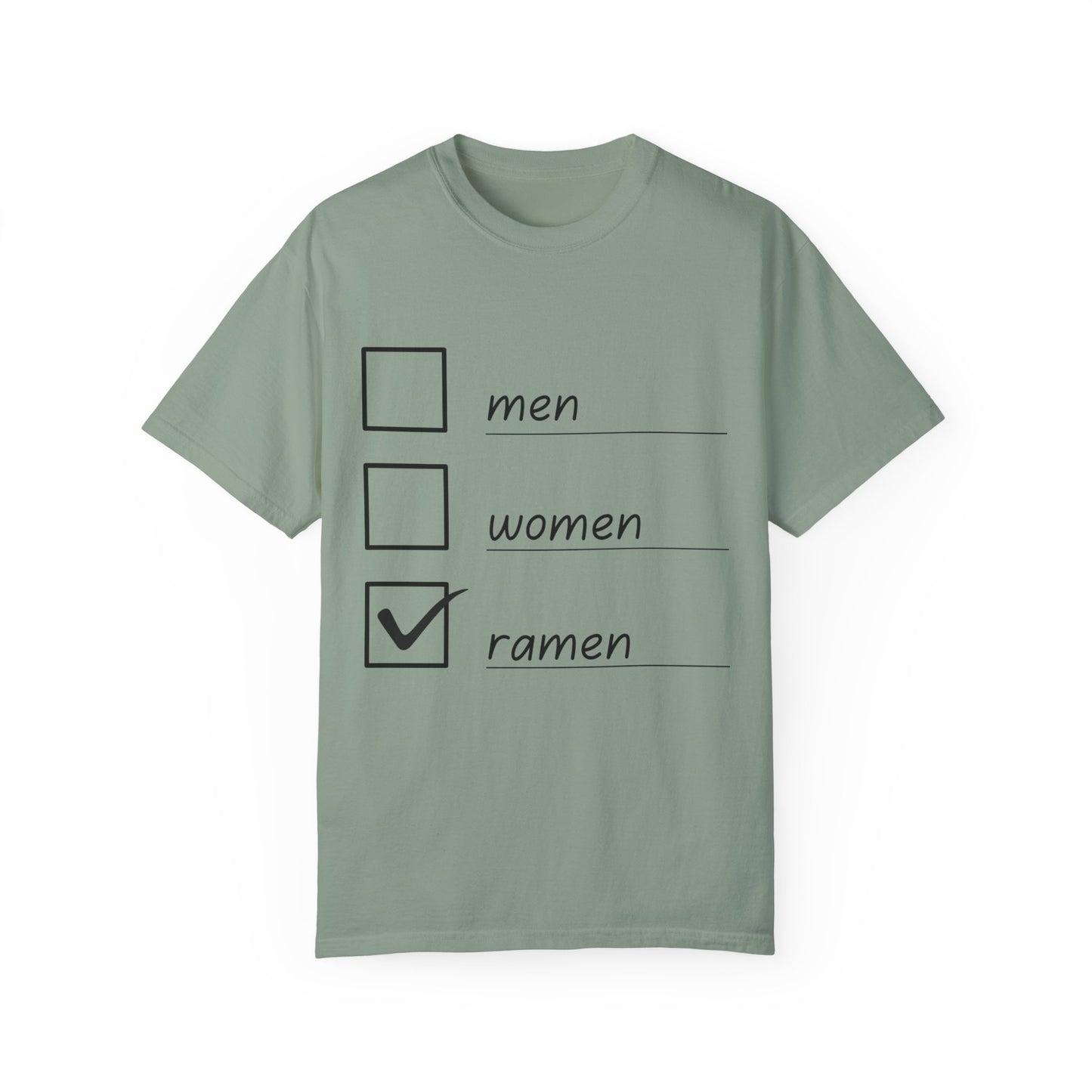 Men, Women, Ramen Checklist Unisex Garment-Dyed T-shirt