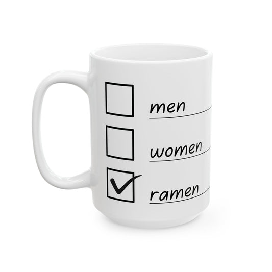 Men, Women, Ramen Checklist Ceramic Mug, (11oz, 15oz)