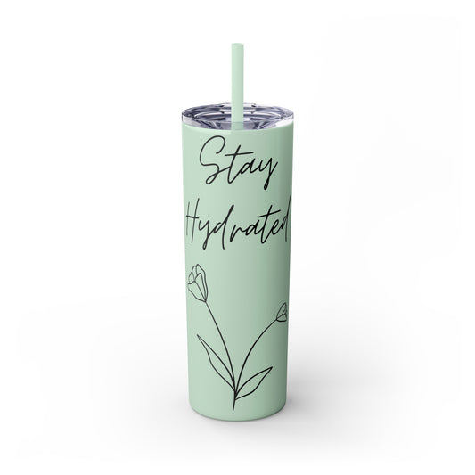 Stay Hydrated with Roses Skinny Tumbler with Straw, 20oz