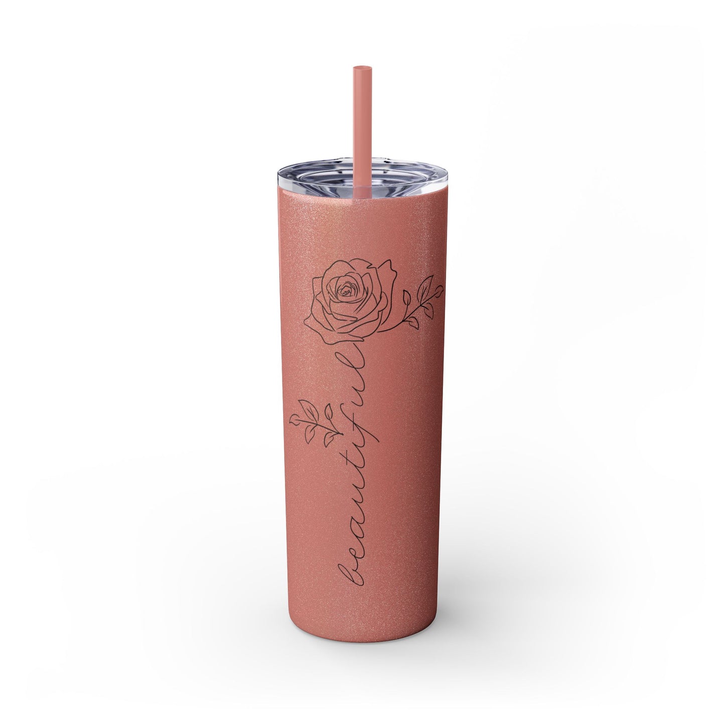 Beautiful Rose Skinny Tumbler with Straw, 20oz