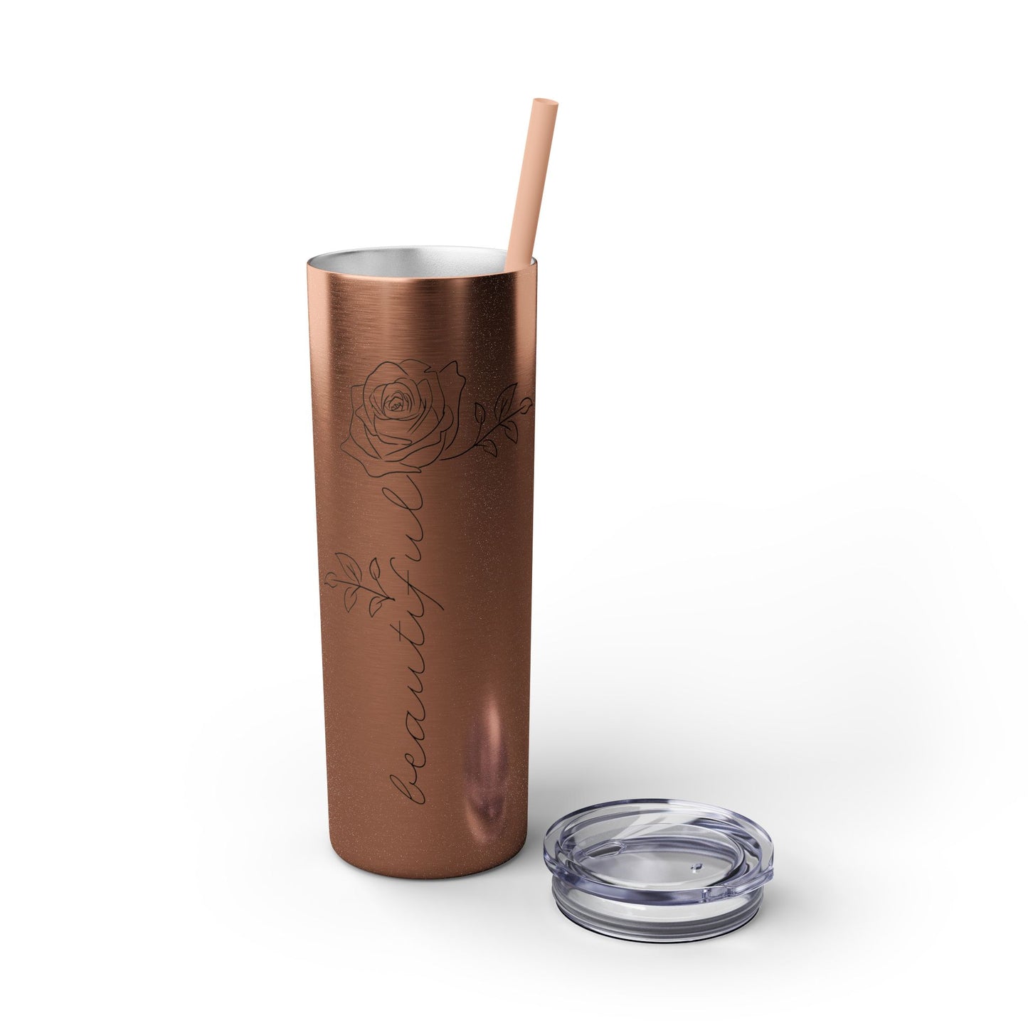 Beautiful Rose Skinny Tumbler with Straw, 20oz