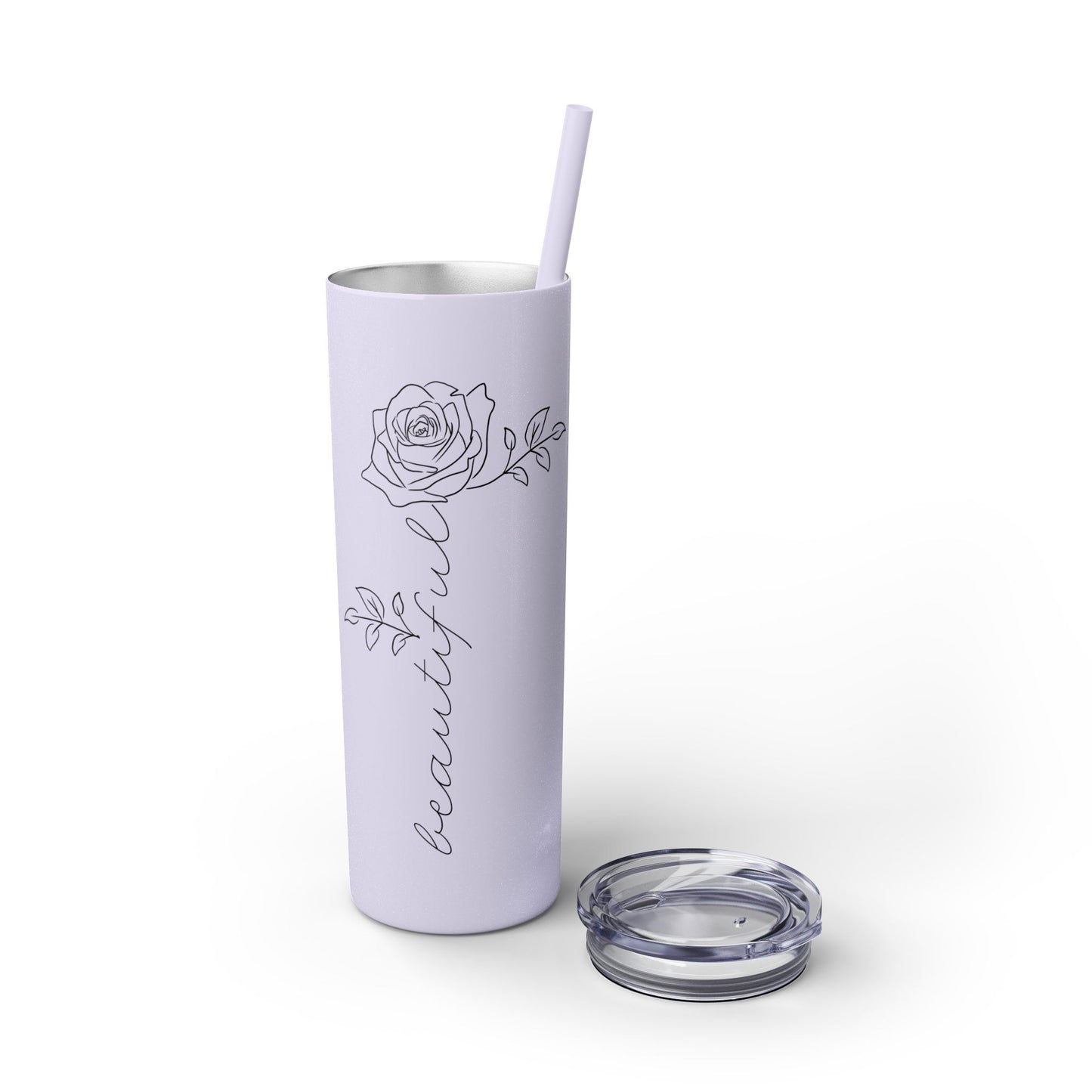 Beautiful Rose Skinny Tumbler with Straw, 20oz