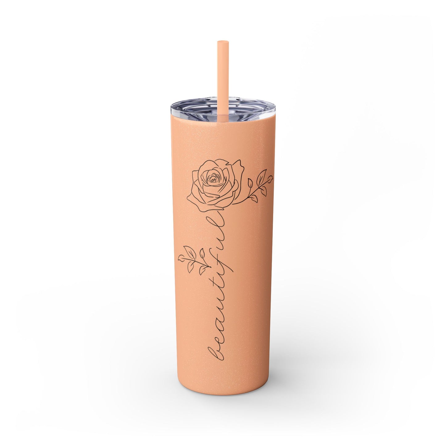 Beautiful Rose Skinny Tumbler with Straw, 20oz