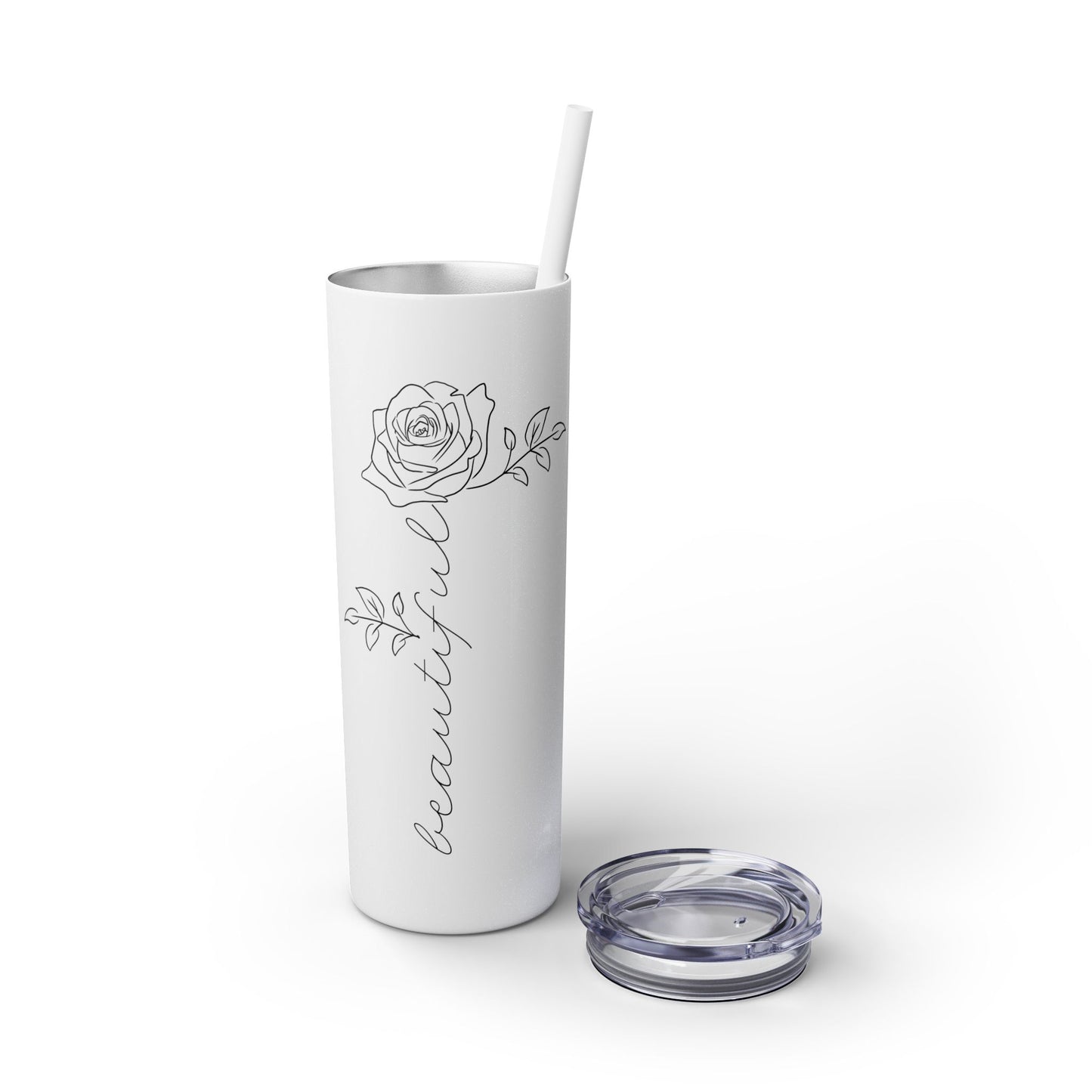 Beautiful Rose Skinny Tumbler with Straw, 20oz