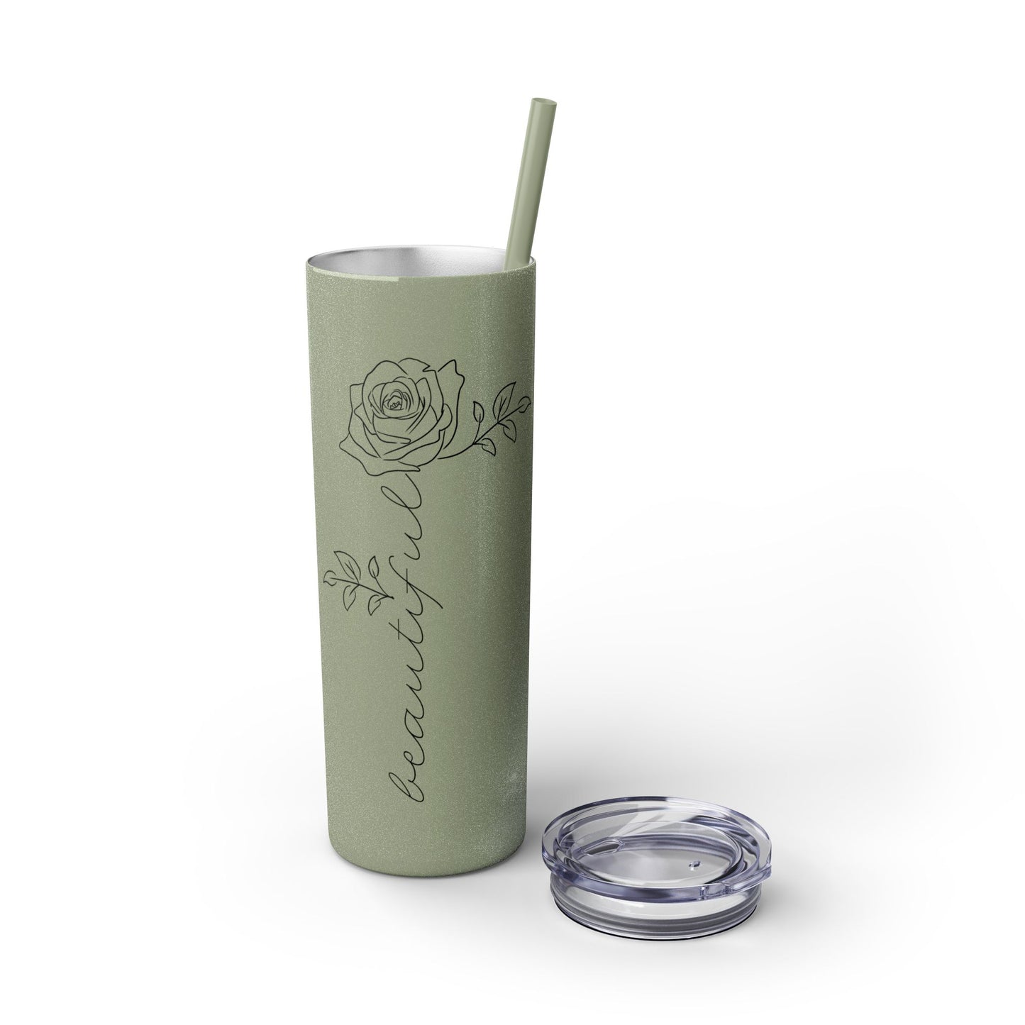 Beautiful Rose Skinny Tumbler with Straw, 20oz