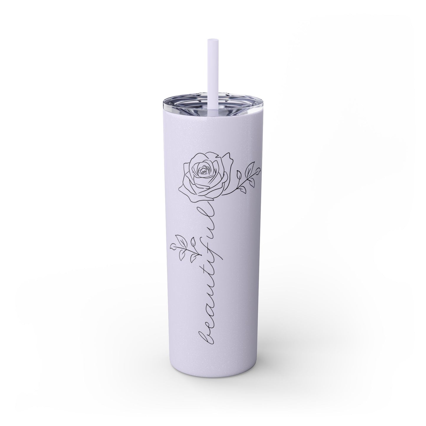 Beautiful Rose Skinny Tumbler with Straw, 20oz